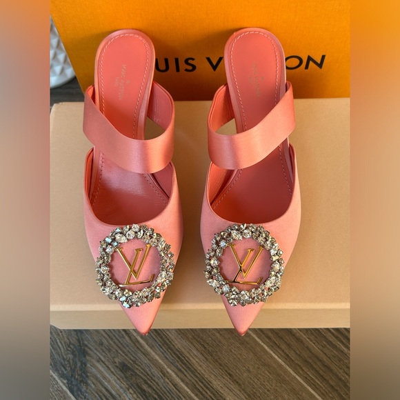 LV Madeleine Pointed Toe Heeled Sandal Satin with Crystals - Picture 10 of 16